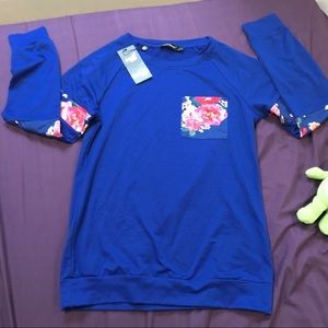 Blue Floral Long Sleeve Sweatshirt